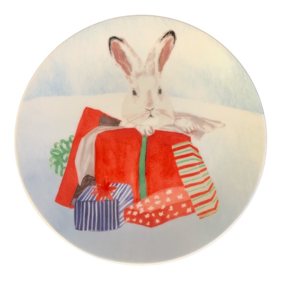 NORTH POLE TRADING CO Dessert Plates Good Tidings Set of 4 Porcelain Bunny Gifts - Picture 2 of 15